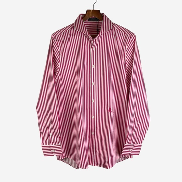 G/Fore Long Sleeve Button Down Dress Shirt Mens L Pink White Striped MSRP $185 - Picture 3 of 9